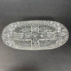 American Brilliant Cut Glass Oval Relish Celery Candy Dish Hobstar Rosette